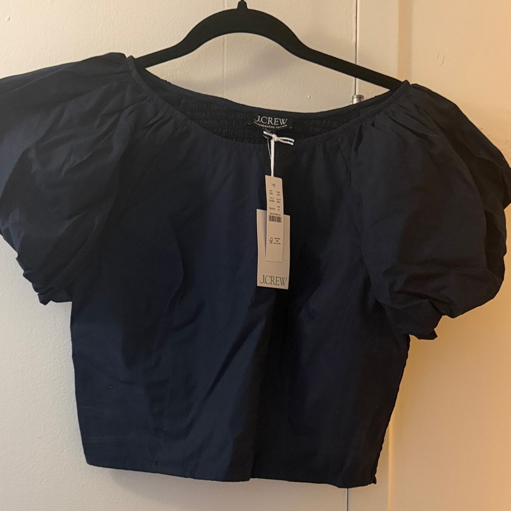 CLOSET CLEAR OUT - NWT J.Crew Navy Puff-Sleeve Cropped Blouse